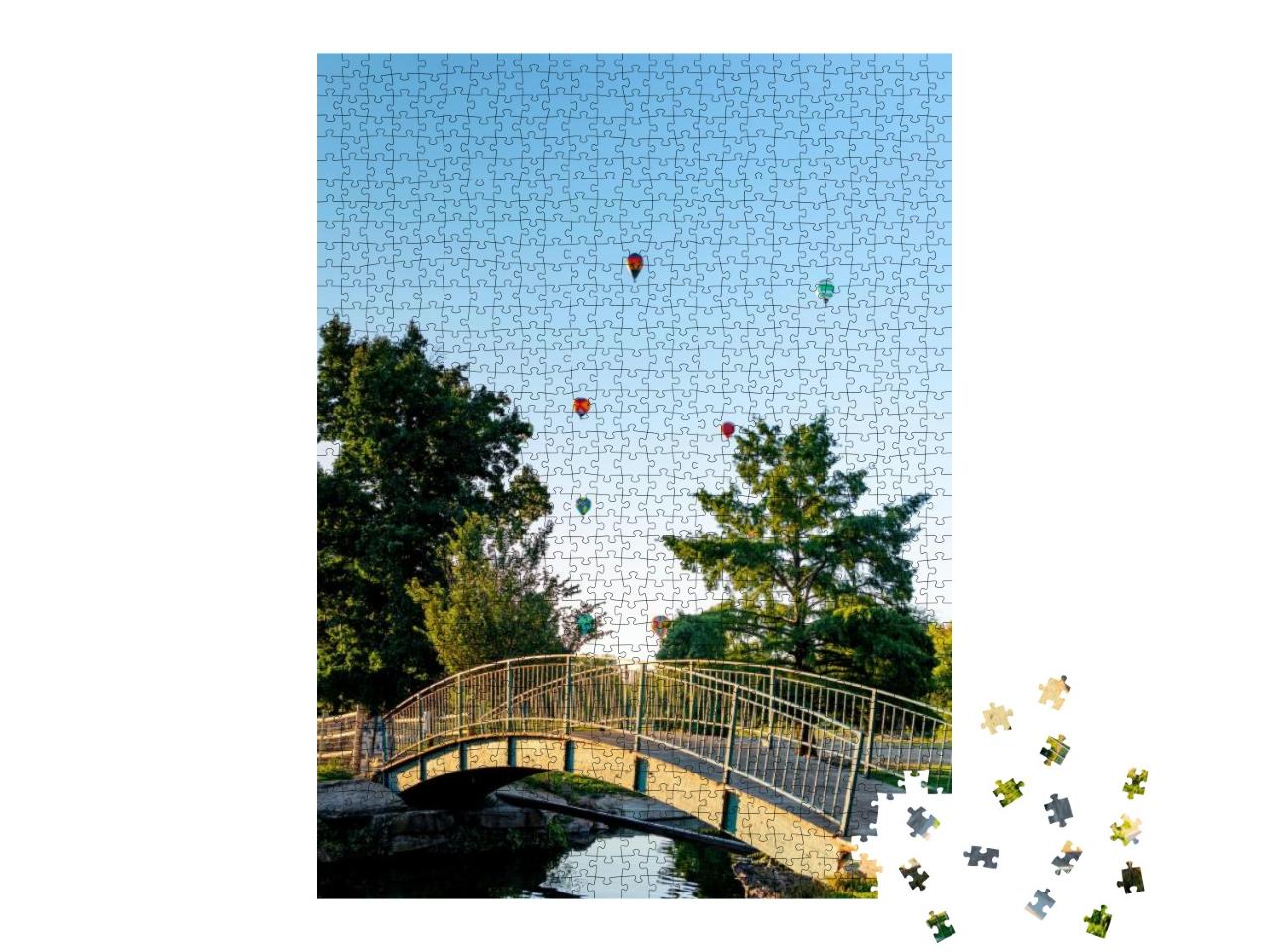 Boise Park Bridge with Balloons Overhead... Jigsaw Puzzle with 1000 pieces
