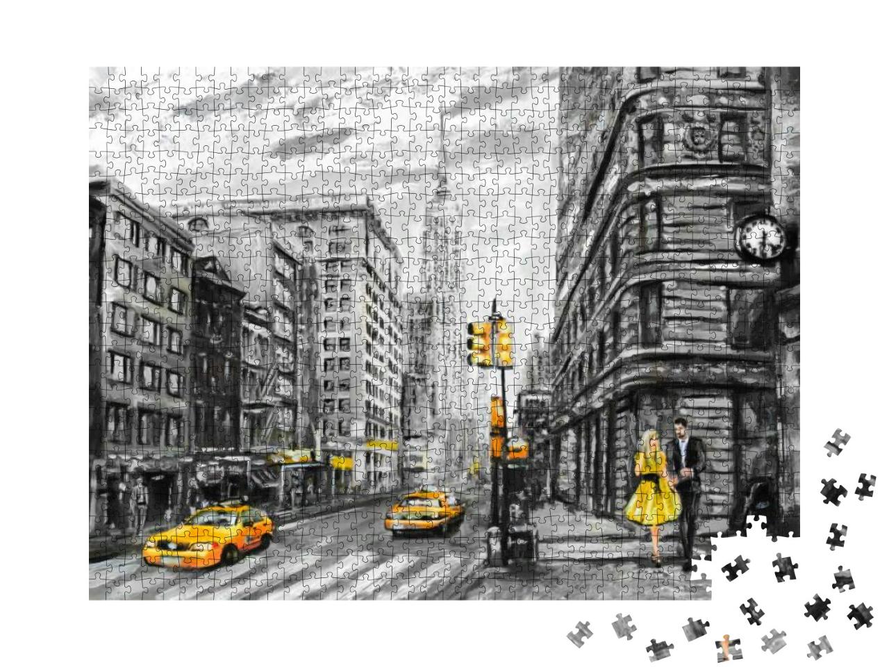 Oil Painting on Canvas, Street View of New York, Man & Wo... Jigsaw Puzzle with 1000 pieces