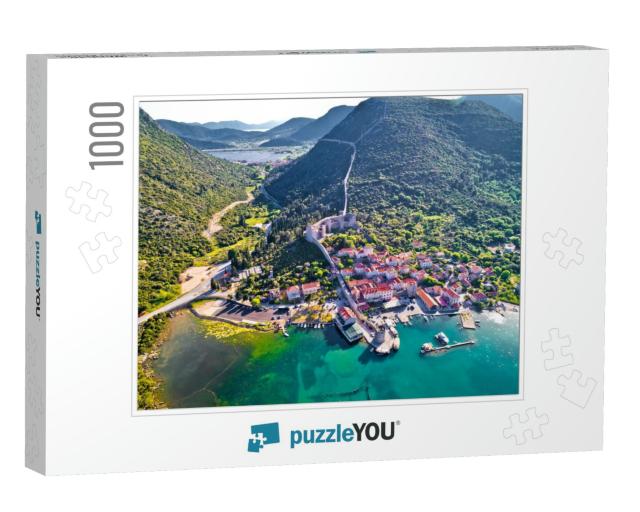Mali Ston Waterfront Aerial View, Ston Walls in Dalmatia... Jigsaw Puzzle with 1000 pieces