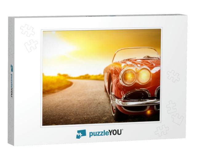 Retro Car on Road & Golden Autumn Space... Jigsaw Puzzle