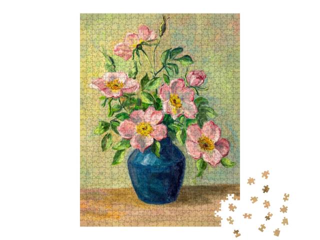 Vintage Oil Painting of Flowers in Vase... Jigsaw Puzzle with 1000 pieces