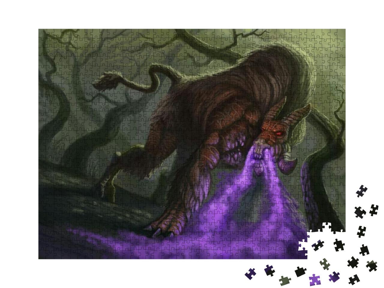 Purple Cloud Breathing Fantasy Animal Posing in the Woods... Jigsaw Puzzle with 1000 pieces