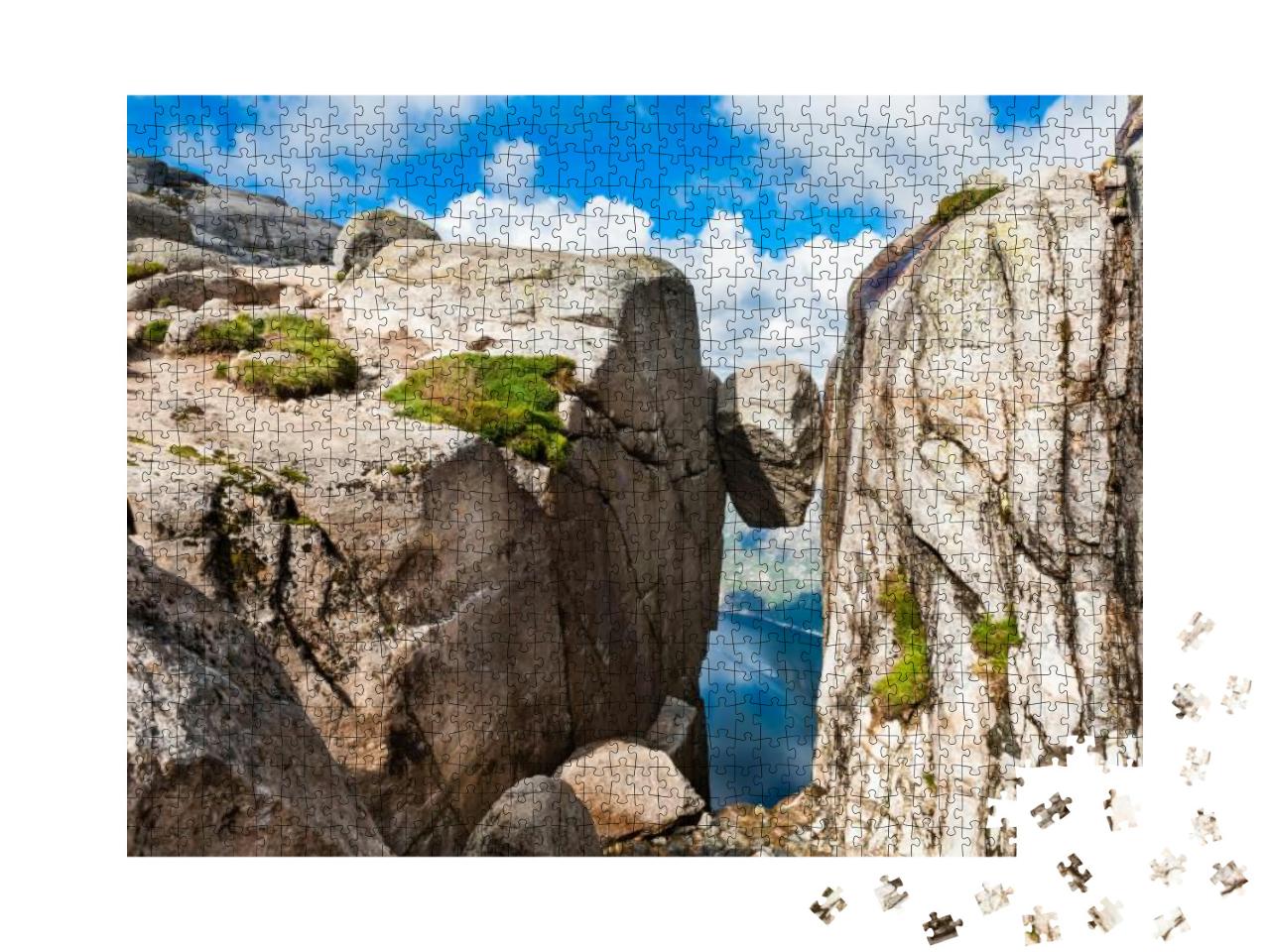 Kjeragbolten - Famous Landmark on Kjerag Mountain, Norway... Jigsaw Puzzle with 1000 pieces