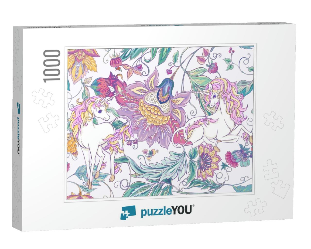 Seamless Pattern with Stylized Ornamental Flowers in Retr... Jigsaw Puzzle with 1000 pieces