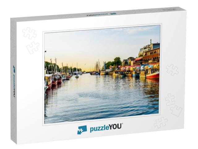 Canal with Ships & Baltic Sea in Warnemuende, Rostock Ger... Jigsaw Puzzle