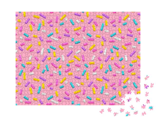 Seamless Pattern of Pink Donut Glaze with Many Decorative... Jigsaw Puzzle with 1000 pieces