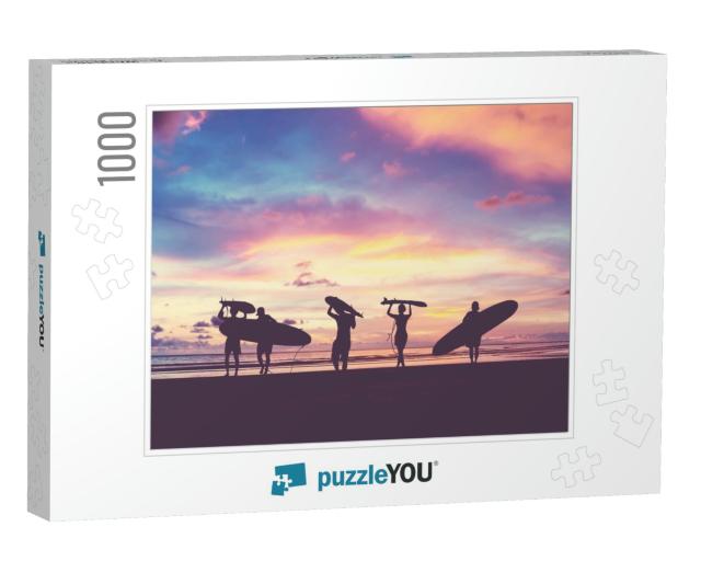 Silhouette of Surfer People Carrying Their Surfboard on S... Jigsaw Puzzle with 1000 pieces