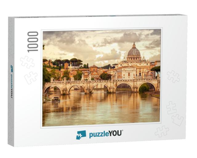 Morning View of Basilica St Peter & Bridge Sant Angelo in... Jigsaw Puzzle with 1000 pieces