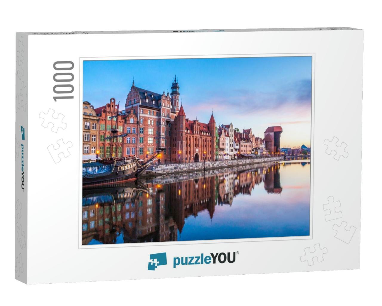 Gdansk Old Town & Famous Crane At Amazing Sunrise. Gdansk... Jigsaw Puzzle with 1000 pieces