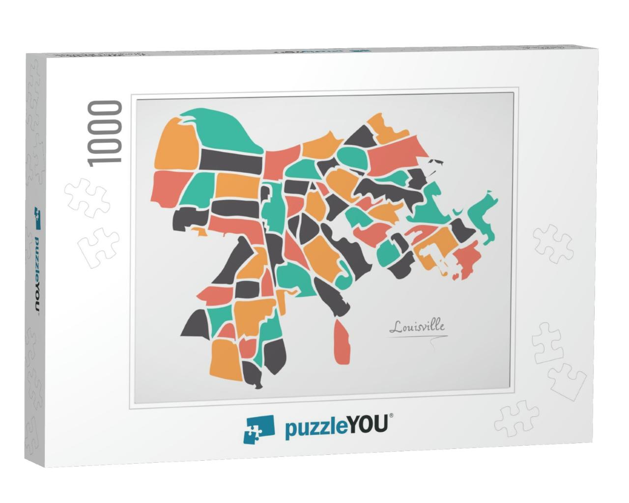 Louisville Kentucky Map with Neighborhoods & Modern Round... Jigsaw Puzzle with 1000 pieces