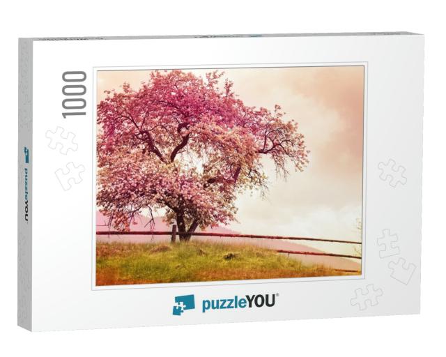 Blossom Tree Over Nature Background/ Spring Flowers/Sprin... Jigsaw Puzzle with 1000 pieces