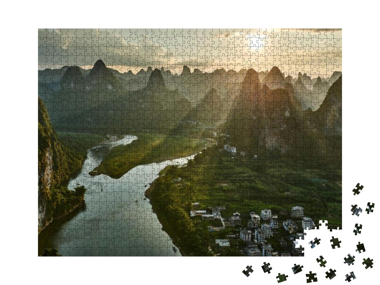 Sunset View of the Li River Seen from Laozhai Mountain La... Jigsaw Puzzle with 1000 pieces