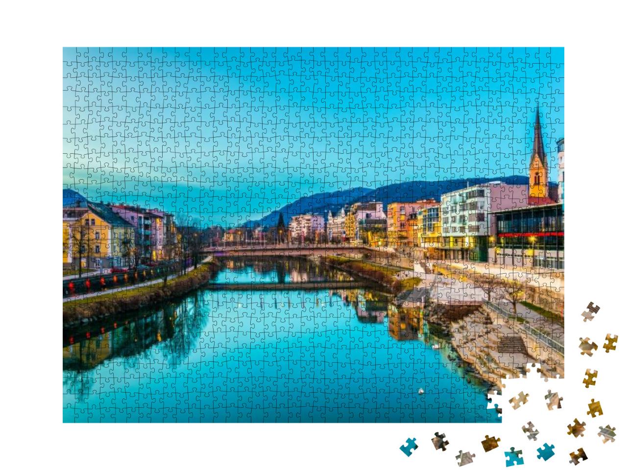 View of a Riverside of River Drau During Sunset in Villac... Jigsaw Puzzle with 1000 pieces