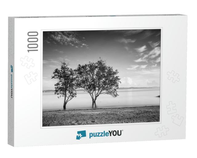 Beautiful Minimalist Black & White Seascape with Standing... Jigsaw Puzzle with 1000 pieces