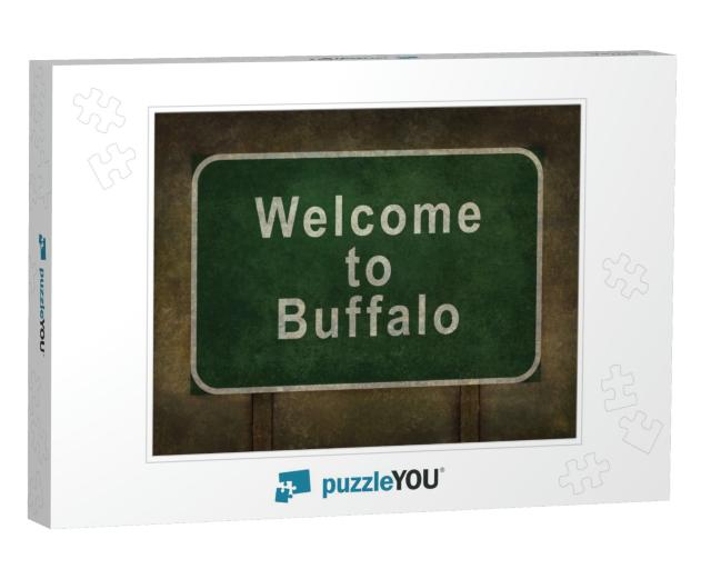 Welcome to Buffalo Road Sign Illustration, with Distresse... Jigsaw Puzzle