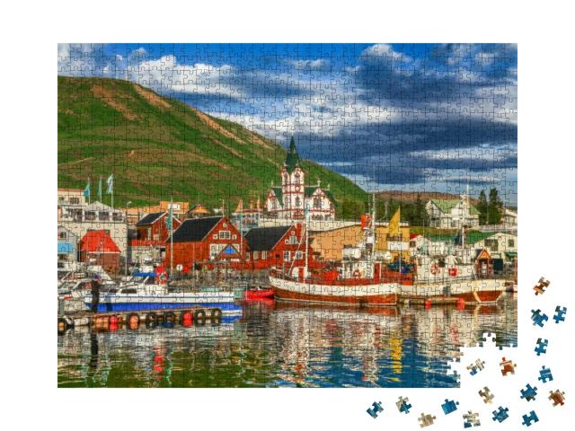 Beautiful View of the Historic Town of Husavik with Tradi... Jigsaw Puzzle with 1000 pieces