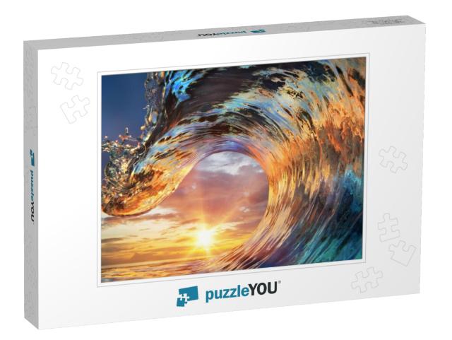 Colorful Ocean Wave. Sea Water in Crest Shape. Sunset Lig... Jigsaw Puzzle