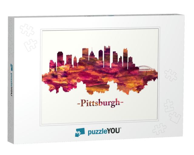 Red Skyline of Pittsburgh, City in Western Pennsylvania A... Jigsaw Puzzle