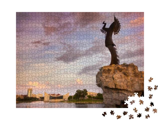 A Warm, Beautiful Sunset Along the Arkansas River in Wich... Jigsaw Puzzle with 1000 pieces
