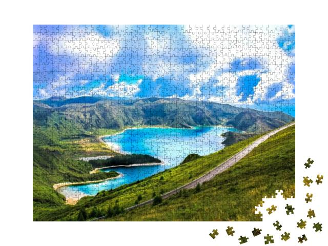 Lake Created in a Volcano Crater - Azores, Portugal... Jigsaw Puzzle with 1000 pieces