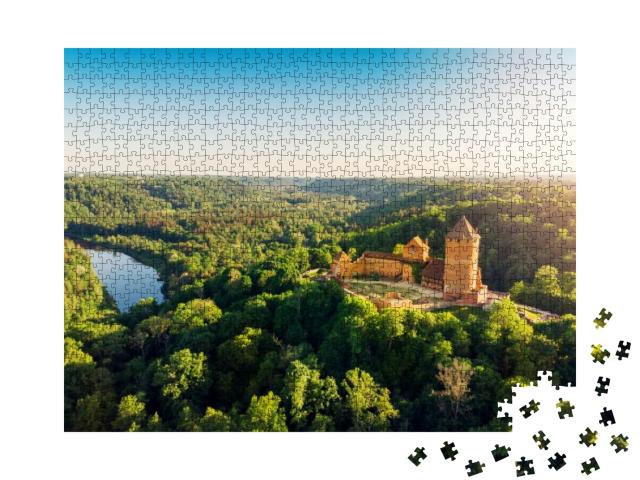Aerial View to the Turaida Castle & River Gauja At Sunset... Jigsaw Puzzle with 1000 pieces
