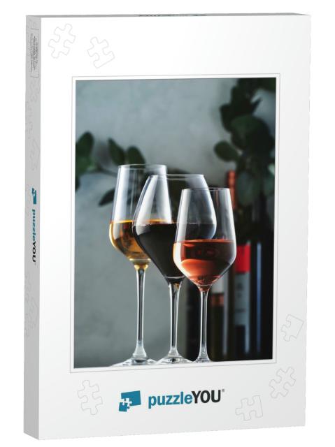 Wines Assortment. Red, White, Rose Wine in Wineglasses &... Jigsaw Puzzle