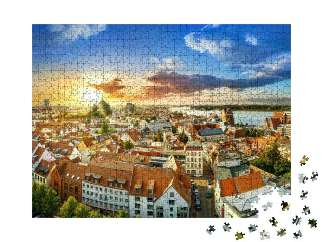 The City Center of Rostock While Sunset, Germany... Jigsaw Puzzle with 1000 pieces
