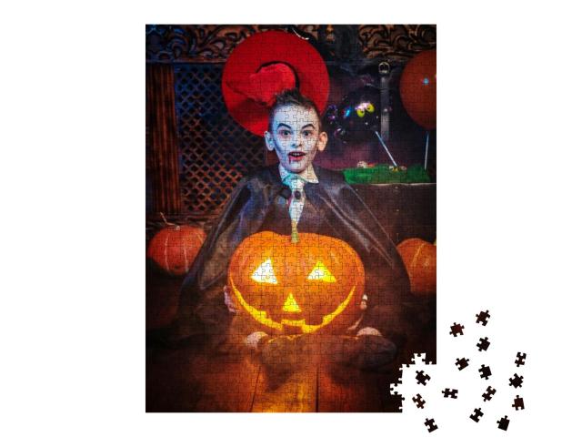 Halloween Celebration. Cute Emotional Boy in Vampire Cost... Jigsaw Puzzle with 1000 pieces