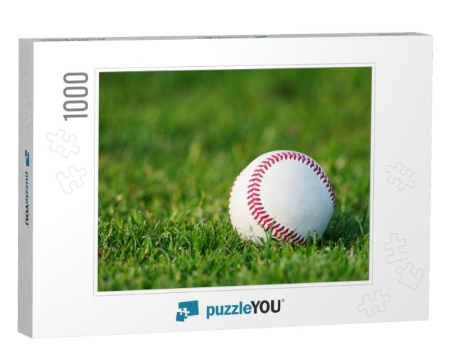 Baseball on the Clear Green Grass Turf Close-Up as Macro... Jigsaw Puzzle with 1000 pieces