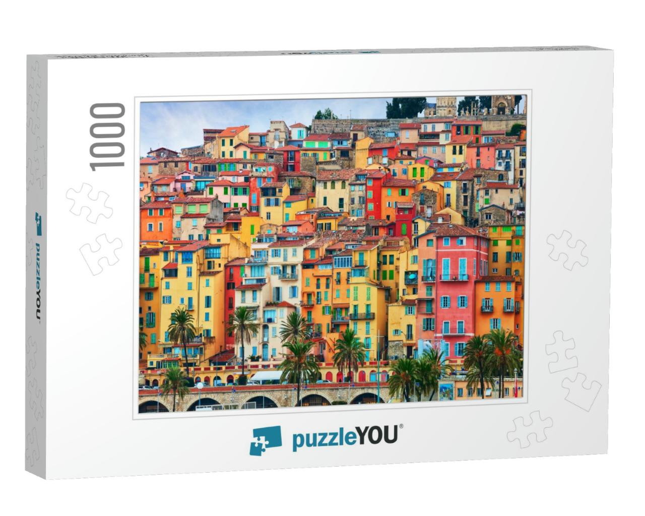 Colorful Houses in Old Part of Menton, French Riviera, Fr... Jigsaw Puzzle with 1000 pieces