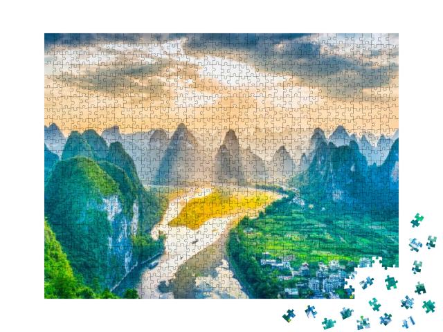 Landscape of Guilin, Li River & Karst Mountains. Located... Jigsaw Puzzle with 1000 pieces