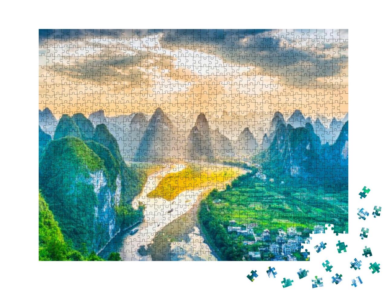 Landscape of Guilin, Li River & Karst Mountains. Located... Jigsaw Puzzle with 1000 pieces