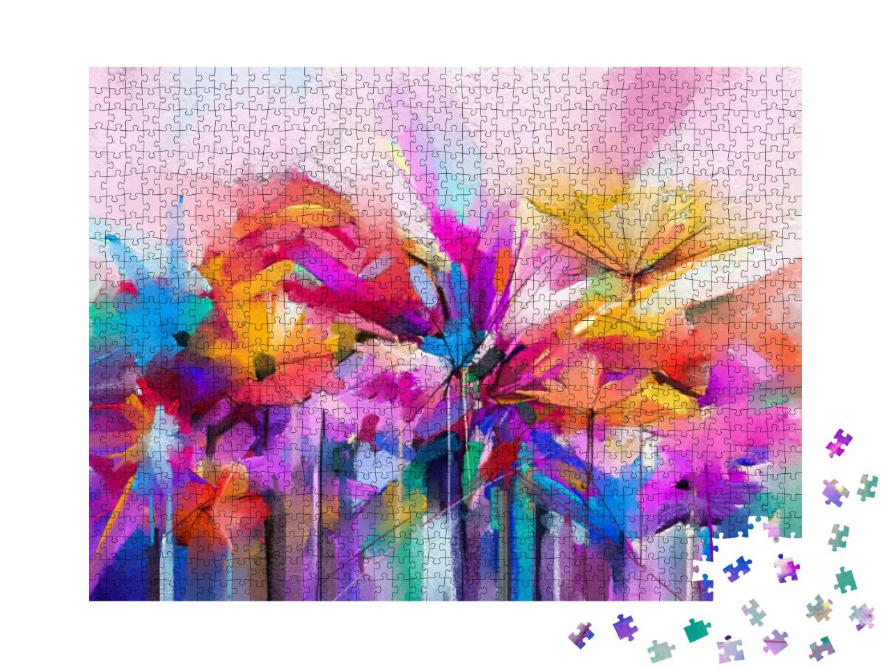 Abstract Colorful Oil, Acrylic Painting of Spring Flower... Jigsaw Puzzle with 1000 pieces