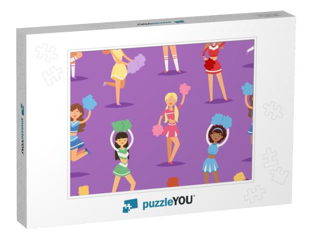 Cartoon Cheerleaders Girls Sport Fan Dancing Cheerleading... Jigsaw Puzzle