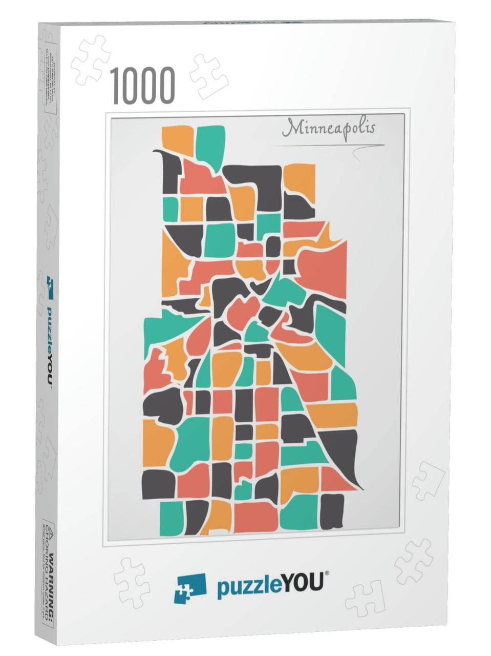 Minneapolis Minnesota Map with Neighborhoods & Modern Rou... Jigsaw Puzzle with 1000 pieces