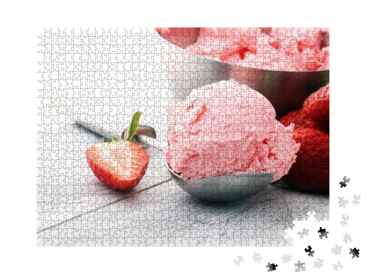 Delicious Strawberry Ice Cream Scoop with Fresh Strawberr... Jigsaw Puzzle with 1000 pieces