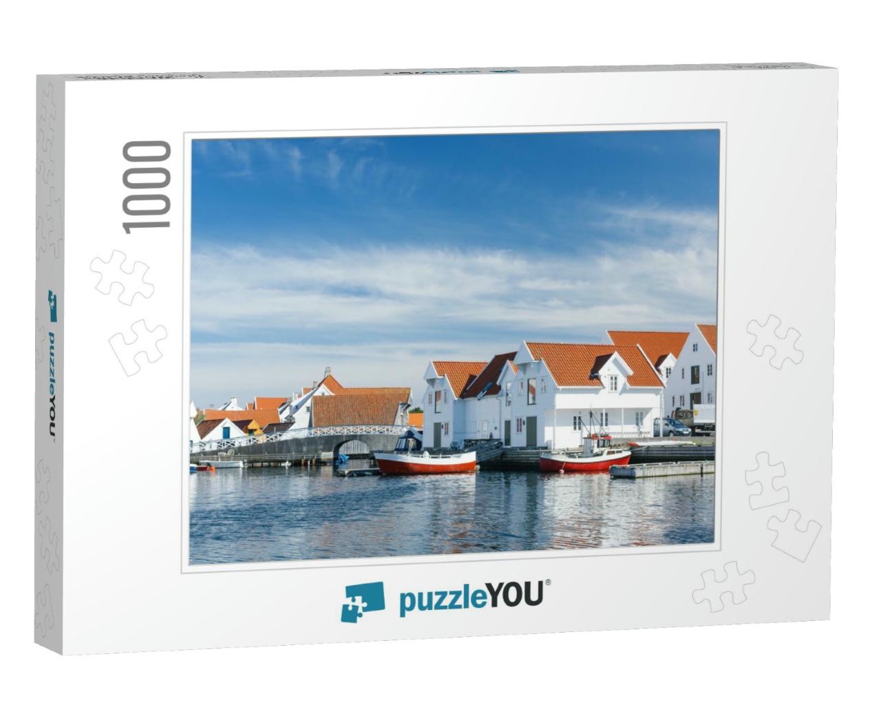 Skudeneshavn Village in Norway, White Wooden Houses with... Jigsaw Puzzle with 1000 pieces