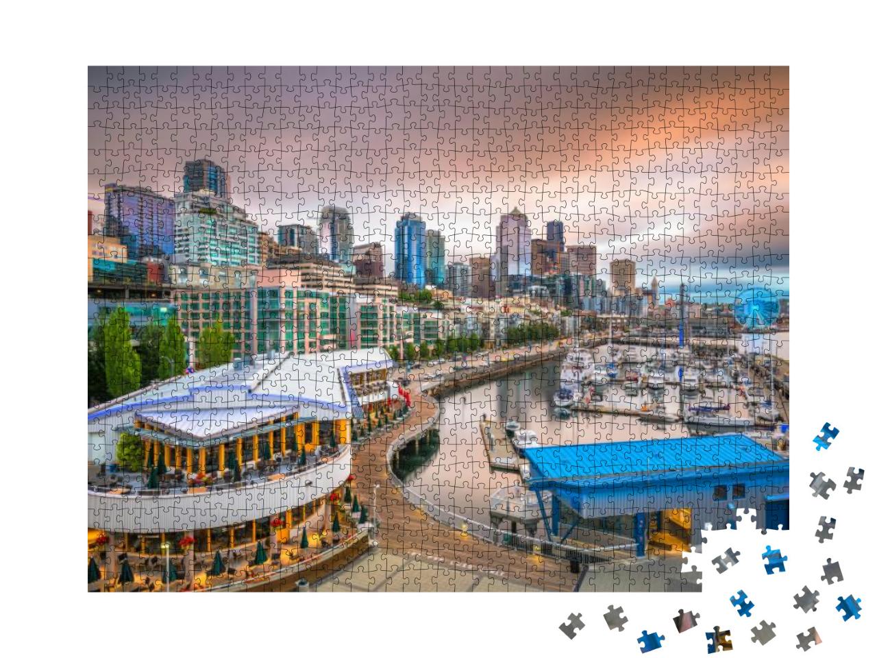 Seattle, Washington, USA Pier & Skyline At Dusk... Jigsaw Puzzle with 1000 pieces