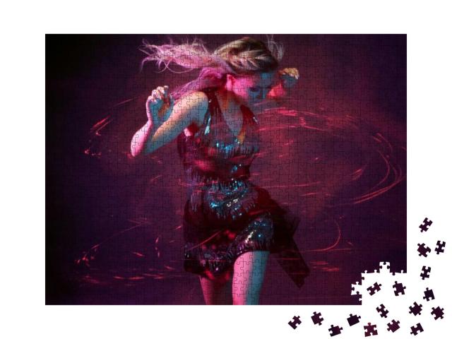 Attractive Dancing Blonde in the Club, Neon Light, Motion... Jigsaw Puzzle with 1000 pieces