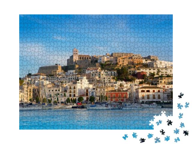 Ibiza Eivissa Town with Blue Mediterranean Sea City View... Jigsaw Puzzle with 1000 pieces