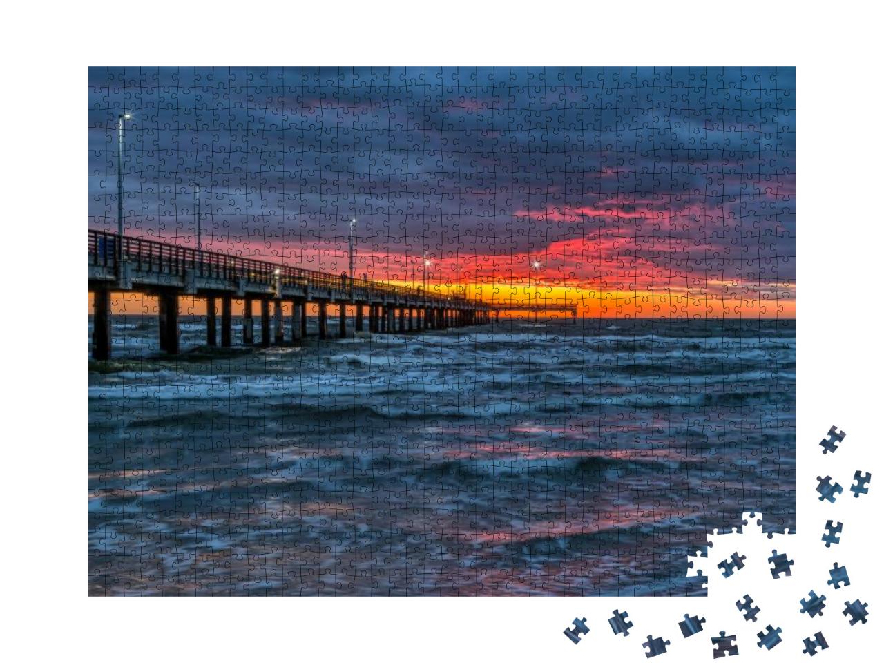 Sunrise At the Bob Hall Pier Near Corpus Christi, Texas... Jigsaw Puzzle with 1000 pieces