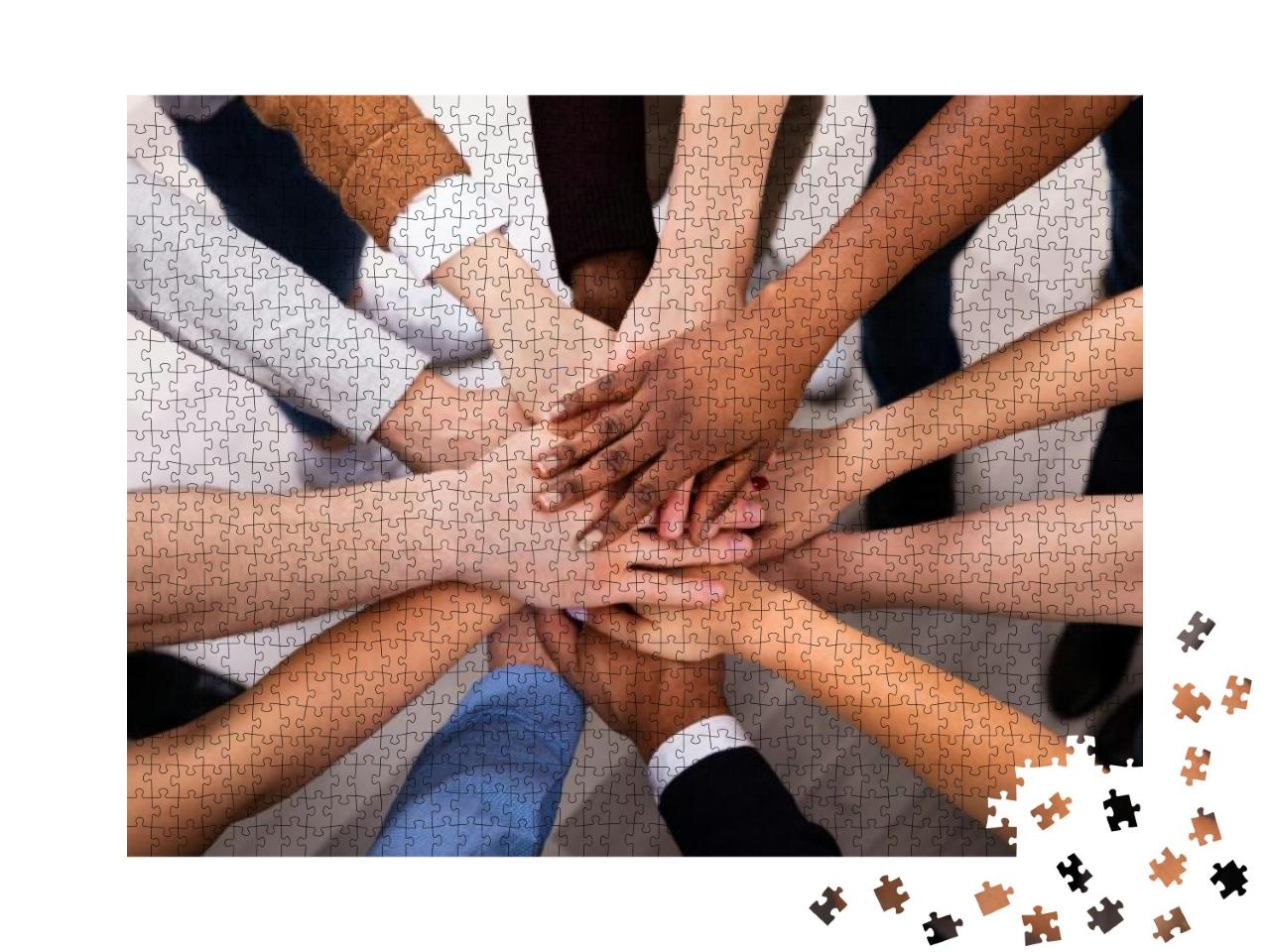 High Angle View of Multiracial Friend Stacking Hand Toget... Jigsaw Puzzle with 1000 pieces