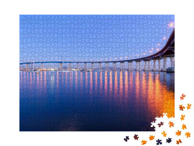 Coronado Bridge At Dusk - a Close-Up Dusk View of Coronad... Jigsaw Puzzle with 1000 pieces