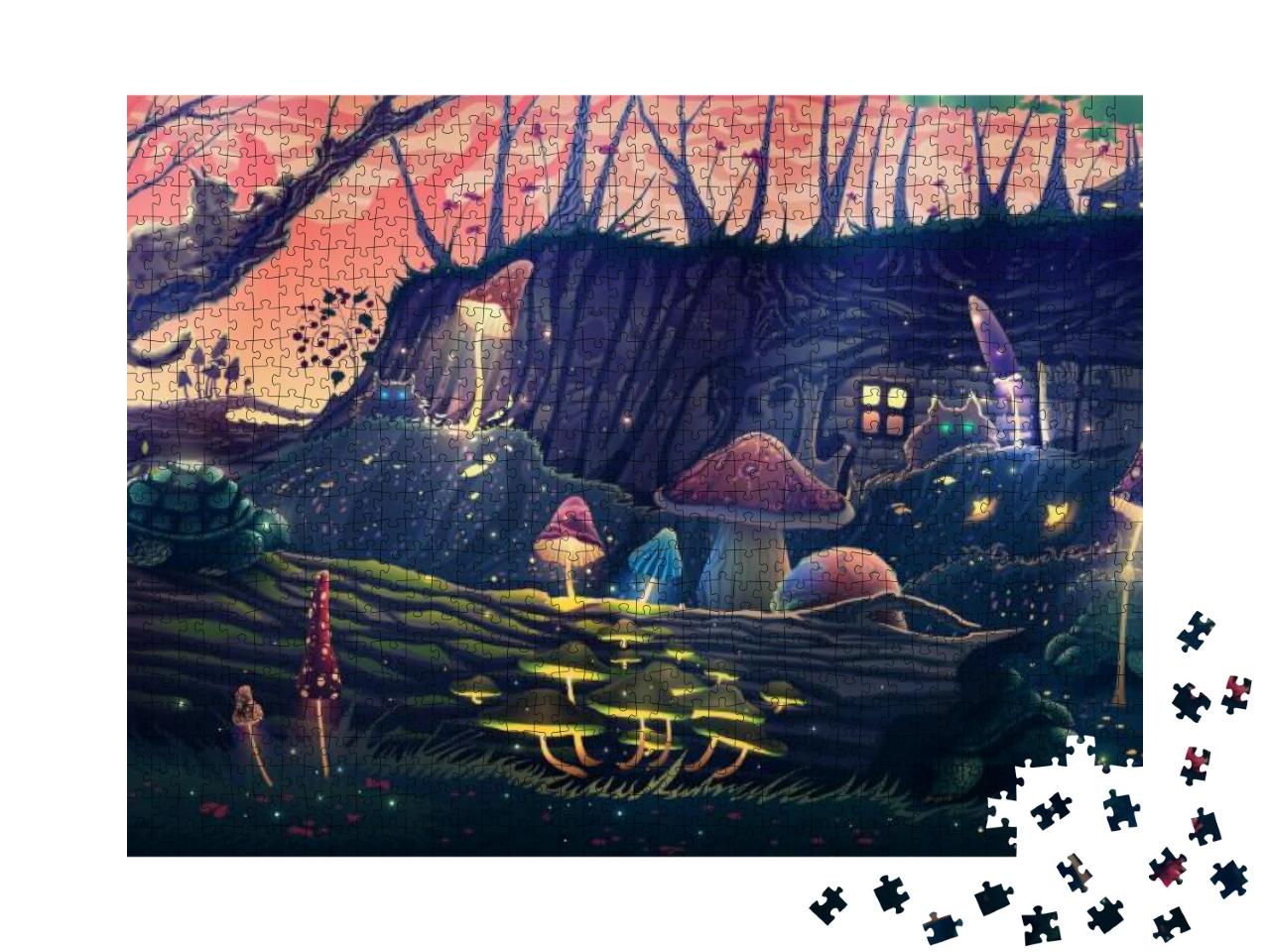 Mushroom Garden with Wild Animals in Summer Magic Forest... Jigsaw Puzzle with 1000 pieces