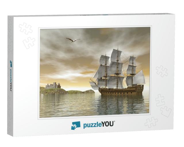 Beautiful Detailed Old Merchant Ship Going Back to Castle... Jigsaw Puzzle