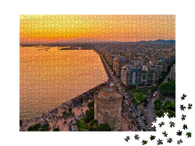 Aerial View of Famous White Tower of Thessaloniki At Suns... Jigsaw Puzzle with 1000 pieces
