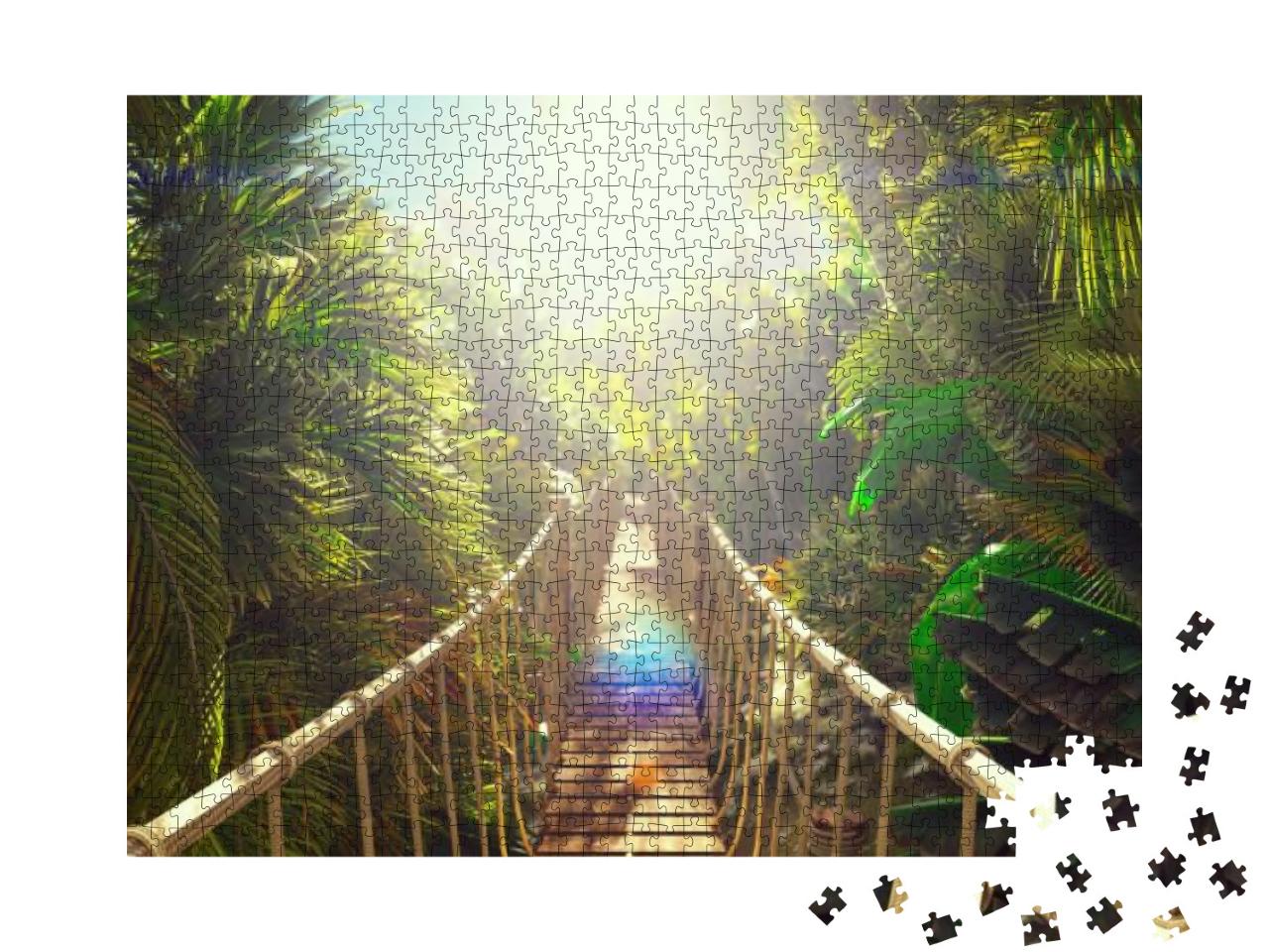Wooden Bridge Over the Green Jungle. Green Jungle Trees &... Jigsaw Puzzle with 1000 pieces