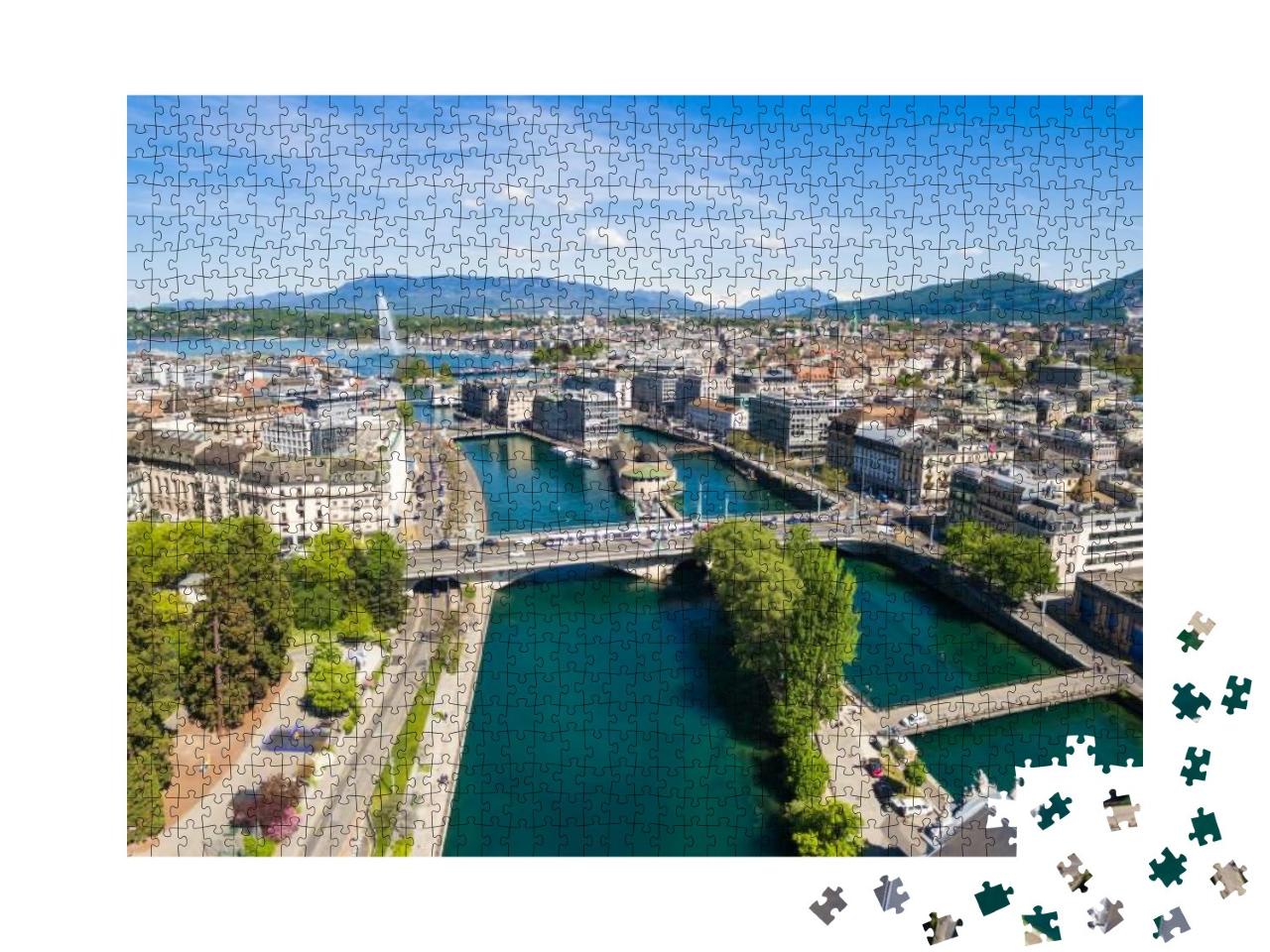 Aerial View of Leman Lake - Geneva City in Switzerland... Jigsaw Puzzle with 1000 pieces