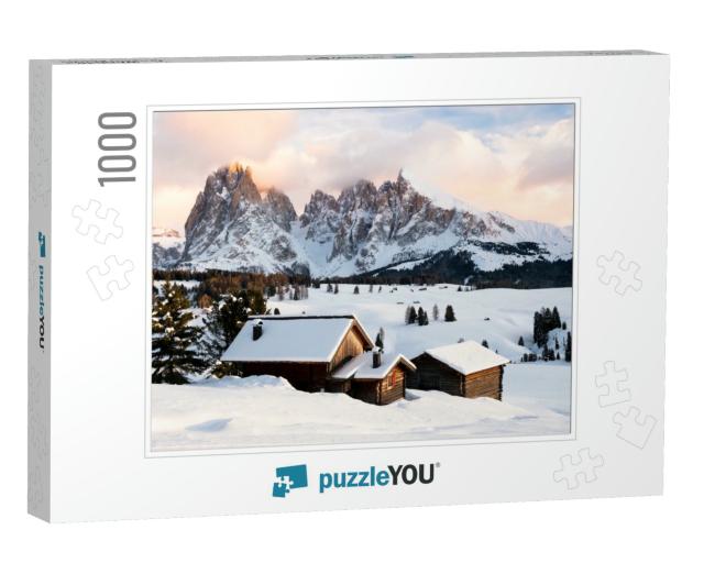 Alpe Di Suisi in Winter At Sunset Covered in Snow... Jigsaw Puzzle with 1000 pieces