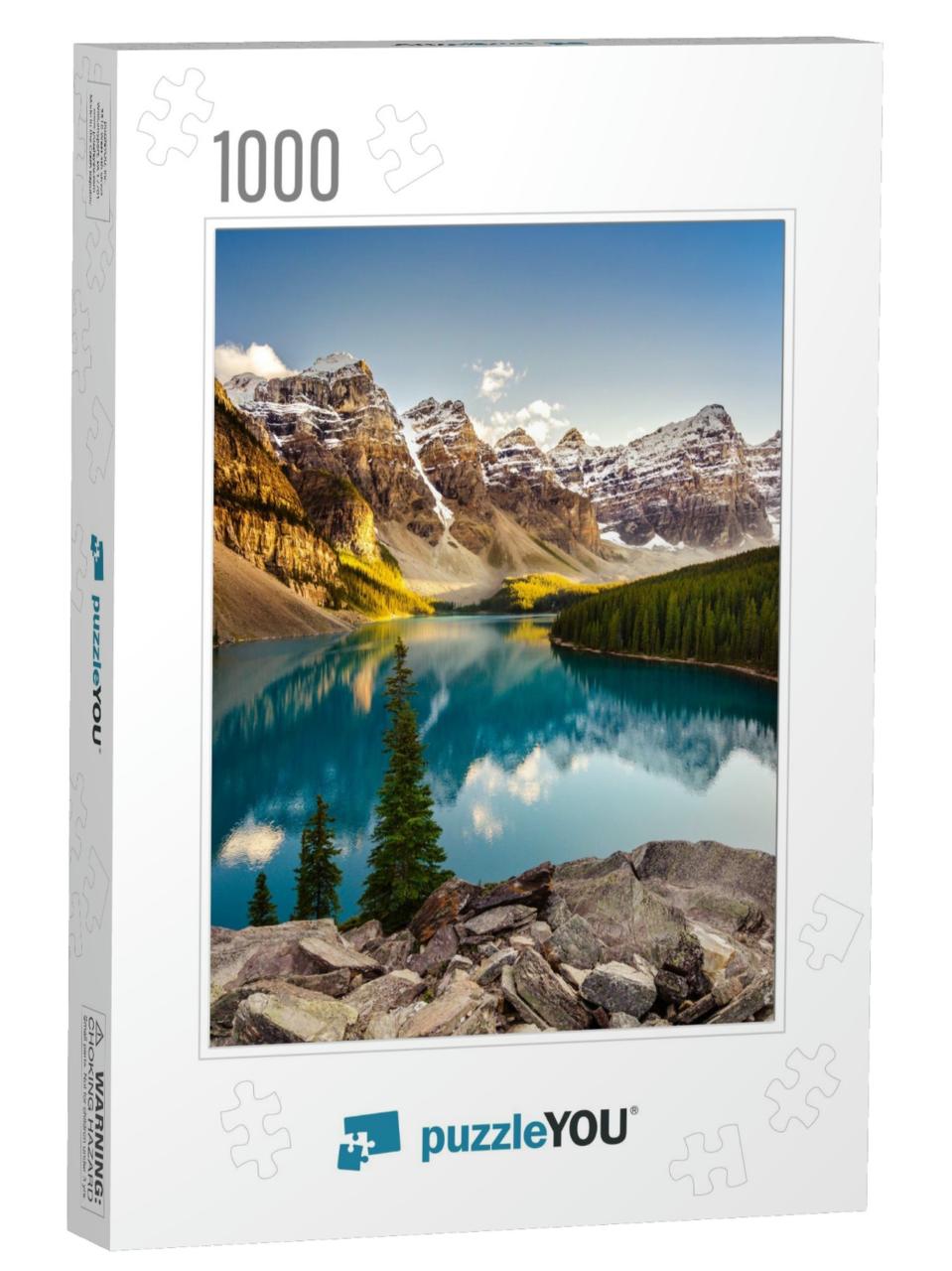 Landscape View of Moraine Lake & Mountain Range At Sunset... Jigsaw Puzzle with 1000 pieces
